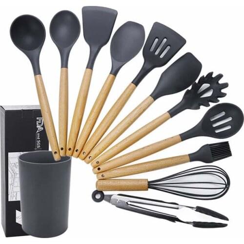 11pcs Silicone Cooking Tools Set Kitchen Utensil Set Household Wooden Koken Gereedschap Met Opbergdoos Turner Tang Spatel Turner