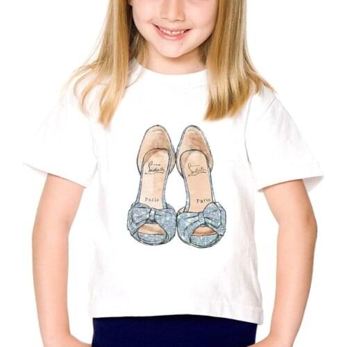 2020 Hot sale White T-shirt New Red Shoe Print Girls T shirt Short Sleeve O-neck Summer Tops Kid Casual Children Tshirt