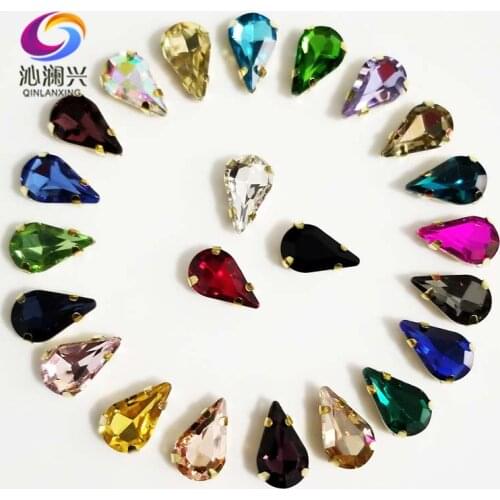 6x10mm 8x13mm 50pcs/pack Golden bottom teardrop shape High quality Glass Crystal sew on rhinestones,Diy Clothing accessories