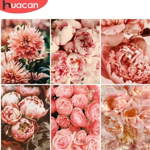 HUACAN 5D Diy Diamond Painting Peony Wall Art 5D Diamond Embroidery Mosaic Flowers Cross Stitch Handmade Gift
