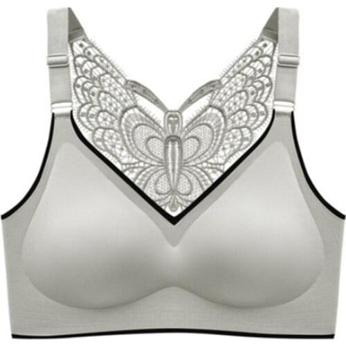 066C Women Plus Size Seamless Wire Free Bra Sexy Butterfly Lace Beauty Back Padded Bralette Push Up Underwear Yoga Vest