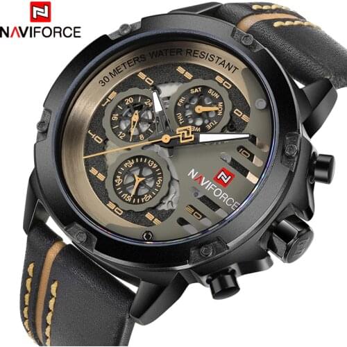 NAVIFORCE Mens Watches Top Brand Luxury Waterproof 24 Hour Date Quartz Watch Man Leather Sport Wrist Watch Men Waterproof Clock