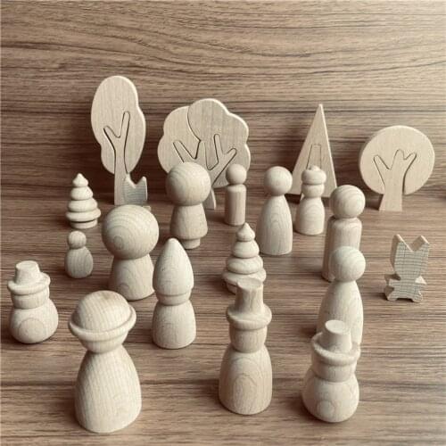 Beech Unfinished People DIY Painting Wooden Peg Dolls Trees Creative Sensory Toys Blocks Educationals Toys for Arts and Crafts
