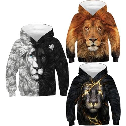 Big Size Boy Hoodies Autumn 3D Print Lion And Wolf Teenagers Sweatshirt for Boys Christmas Gift Children Coat Kids Clothes