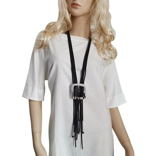 YD&YDBZ Punk Style Zebra Pattern Multi Layer Leather Long Necklace Women Fashion Square Aluminum Sheet Jewelry Necklaces Gift