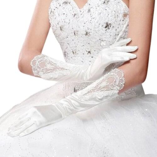 Bride Full Finger Long White Gloves Fashion Wedding Dress Accessories Lace Glove Party Cosplay Props
