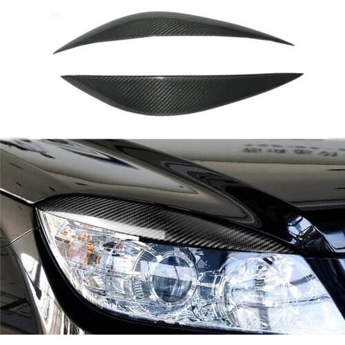 For Mercedes-Benz W204 C180 C200 C300 C350 C63 AMG 2008-2011 Real Carbon Fiber Headlight Eyebrows Eyelids Trim Car Accessories