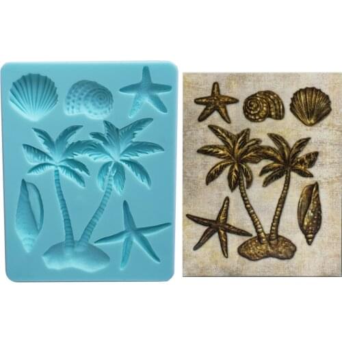 Surfboard Beach Coconut Tree,Conch Silicone Mold Fondant Cake Decoration Mold Sugarcraft Chocolate Baking Tool For Cake Gumpaste