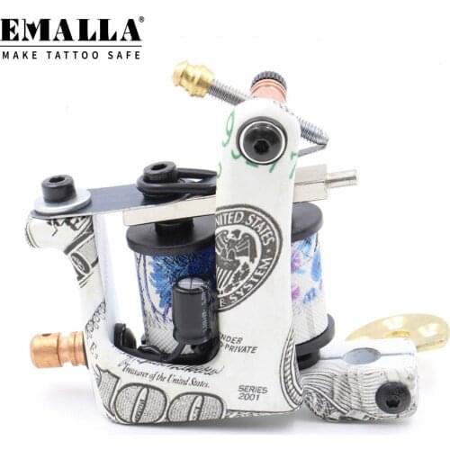 EMALLA 1PCS Cast-iron Tattoo Gun Black 10 Wrap Coil Tattoo Machines Power Kit Set Supply Tattoo Clip Cord Tattoo Power Supply