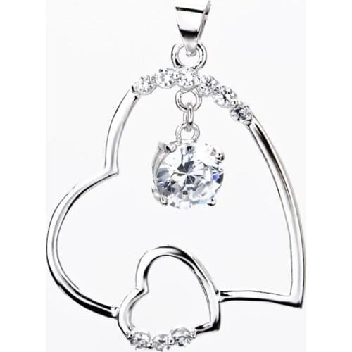 GND0132 925 Sterling Silver Lovely Sweet Beauty Crystal CZ Love Heart Necklaces Pendants , Jewelry Gift For Women