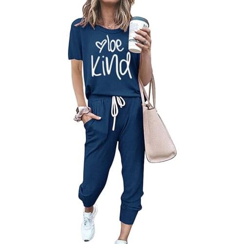 2 piece sets womens outfits Letter print t shirt+long pant pajamas lounge Set Black workout athletic sweatsuit tracksuit set