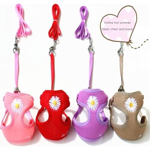 Puppy Harness Set Cute Kitten Vest Harness Set Daisy Embroidery Cat Harness And Leash For Small Medium Dogs Chihuahua