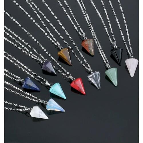 Small Size Reiki Pendulum Natural Stone Amulet Healing Crystal Hexagonal Chain Pendant Charm Necklace for Men Women Jewelry