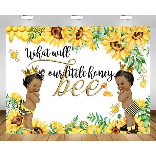 Mehofond Bee Gender Reveal Photo Backdrop Sunflower Yellow Floral Baby Shower Birthday Photography Background Photo Studio Decor