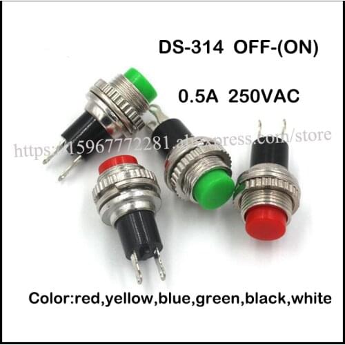 Mini push button switch DS-314 OFF-(ON) 0.5A 250VAC 10mm Rocker Switch color red yellow blue green white black 100PCS