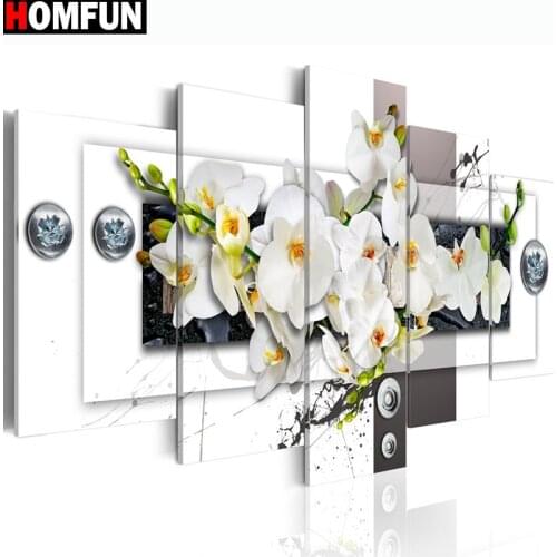 HOMFUN 5pcs Full Square/Round Drill 5D DIY Diamond Painting "flower" Multi-picture Combination Embroidery 5D Decor A14790