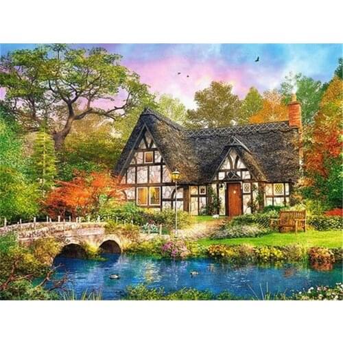 Landscape House DIY Cross Stitch 11CT Embroidery Kits Craft Needlework Set Printed Canvas Cotton Thread Home Decoration Sale