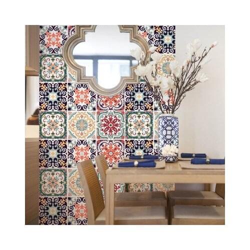 Mediterranean Sea Style Wall Sticker Simulated Tiles Floret Non-slip Bathroom Decor Kitchen Stickers DIY Creative Home Decor