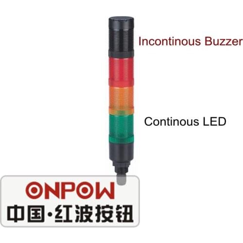 ONPOW 40mm 24V Red Green Yellow continous LED light with incontinous buzz 4 layers Signal Tower Light (HBJD-40DW/3/RYG/24V/A)