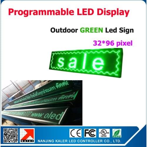 Single green 32*96dots Pixels LED Sign Programmable LED Scrolling Message Board Display For Advertising