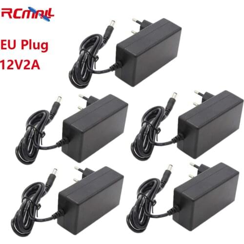 EU Plug 12V 2A Converter Adapter Switching Power AC 100-240V to DC Length 1.2m 5Pcs