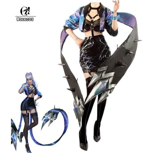ROLECOS Game LOL KDA Evelynn Cosplay Costume LOL KDA ALL OUT Evelynn Cosplay Sexy Women Costume Uniform Bra Coat Skirt Outfit