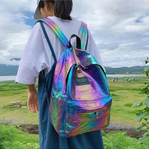 Backpack Female Student School Bag Children Backpack Waterproof Nylon Kids Bag Colorful Laser Backpack Girls Outdoor Travel Bags