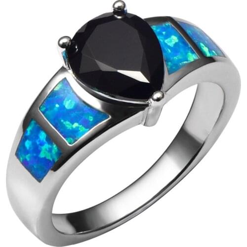 Blue Fire Opal With Black onyx 925 Sterling Silver Ring Beautiful Jewelry Size 6 7 8 9 10 R1387