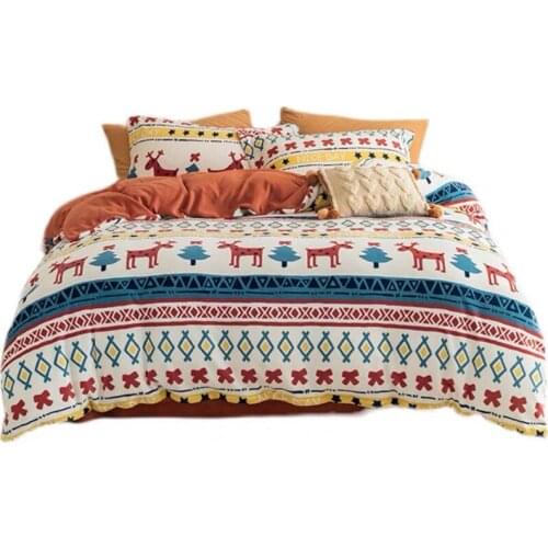 Nordic Christmas Elk Milk Velvet Four Piece Set Thickened Winter Coral Velvet Set Dormitory Flannel Sheet