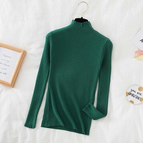 Knitted Women Ruffles Turtleneck Sweater Pullovers Casual Solid Autumn Winter Womens Sweaters Slim warm Jumpers Long Sleeve Top