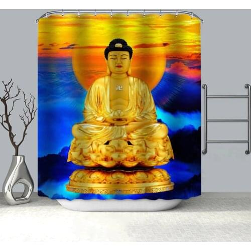 Custom Buddha Pattern Shower Curtain Modern Style Set Hook Natural Landscape Home Decoration Bathroom Curtains Frabic Print