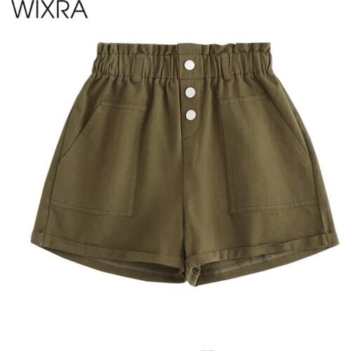 Wixra Women Elegant Shorts Pockets High Elastic Waist Solid Stylish Button Fly Streetwear For Female Summer