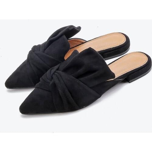 Womens Slippers Bow Tie Fashion Low Heels Pointed Toe Womens Shoes Elegant Ladies Slippers