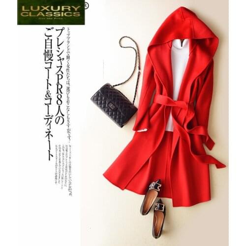 Winter Coat Female Elegant Autumn Clothes 2021 Korean Double Sided Cashmere Long Jacket + Belt Vintage Woolen Jacket 0128