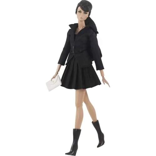 1/6 Black Office Lady Work Wear Suit Outfits for Barbie Doll Clothes Coat Jacket Pleated Skirt Bag Dress For Barbie Accessories