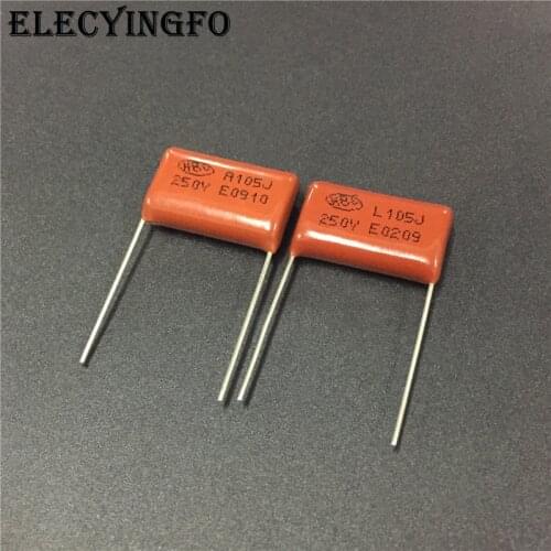 10pcs CBB 105 250V 105J CL21 1uF P20 Metallized Polypropylene Film Capacitor
