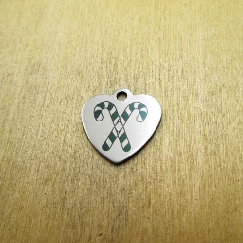10pcs/lot Candy Cane stainless steel charms Laser Engraved DIY Charms Pendants