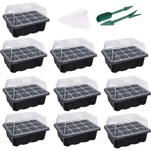 10pcs Planting Seed Starter Tray Kit Seedling Germination Box Gardening Supplies Base 12 Cells for Gardening Bonsai