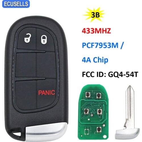 2+1/3 Button Smart Remote Car Key 433MHz PCF7953M 7953M 4A Chip Uncut Blade for Jeep Cherokee RAM 1500 2500 3500 FCC: GQ4-54T