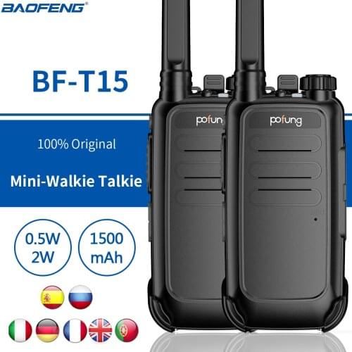 2PCS Baofeng BF-T15 FRS Two Way Radio License-free 462-467Mhz 22CH VOX flashlight USB charging Portable Walkie Talkie Pofung
