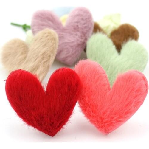 24Pcs 4.5*4.8cm big size Plush Heart Padded Appliques for Childrens crafts Hairpin Handmade Headwear Furry patches Decoration