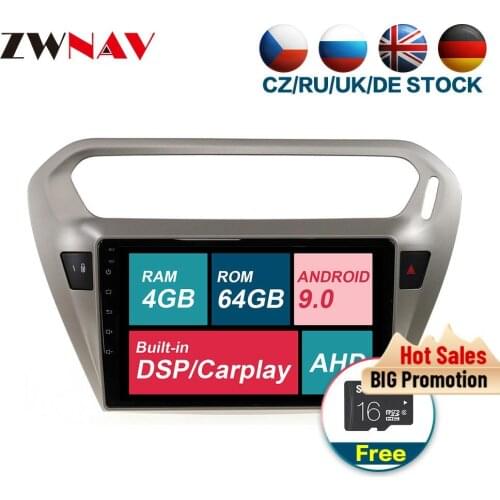 With carplay 4+64G Android 9.0 Car Multimedia player unit For Peugeot 301 2008-2014 Radio Audio stereo free GPS map touch screen