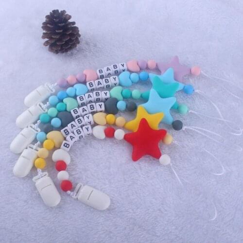 2020 New Baby Nipple Anti-lost Chain Baby Silicone Pacifier Clip Chain Five-pointed Star Letter Bead Teether Chew Chain Gifts