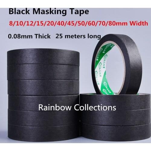 8-80mm Width 0.08mm Thick 25M Black Masking Tape Color Masking Paper Masking Drawing Masking Paper Ripped Paper Tape
