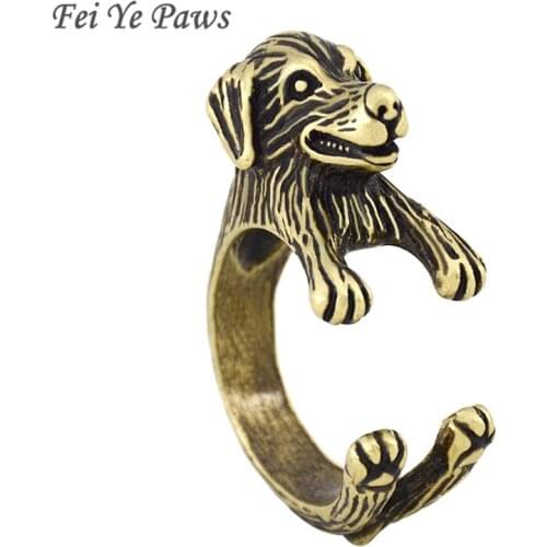 Fei Ye Paws Vintage Golden Retriever Ring Anel Boho Chic Black Cute Dog Rings For Women Men Jewelry Best Friend Jewellery Punk