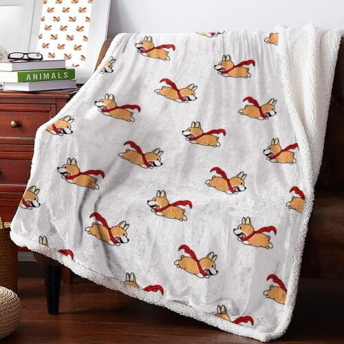 Animal Cartoon Cute Dog Corgi Fleece Blanket Warm Cashmere Blanket Office Sofa Supplies Blankets for Beds