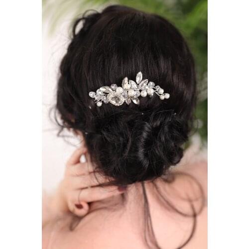 Silver Crystal Pearl shiny Rhinestones party make up women Hair comb chic Headdress Bride fascinators for weddings