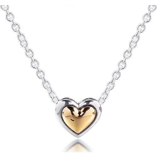 CKK Silver 925 Jewelry Domed Golden Heart Collier Necklace (Gold Plated) For Women Gift Sterling Original Pendant