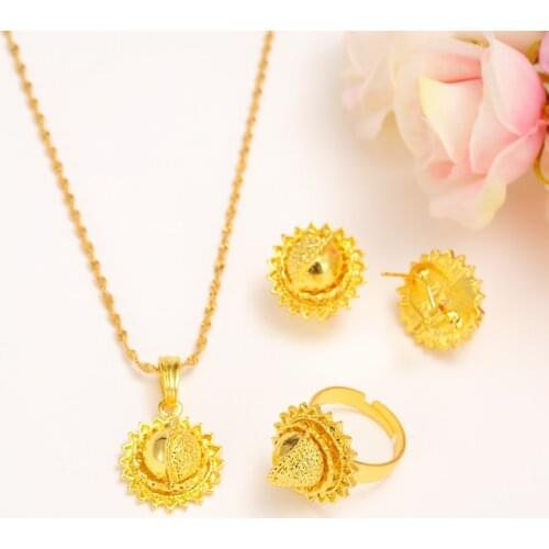 Small Size Ethiopian set Jewelry Necklace Earrings Kids women Gold Color Eritrea Habesha for Girl Africa Sets daily wear
