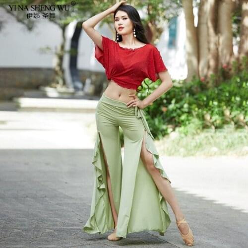 Belly Dance Practice Costumes Sexy Split Practice Pants Suit 2pcs Set Group Class Clothing Performance Beginners New for Female